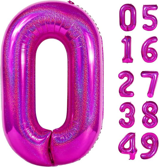 Laser Hot Pink Number Balloon 40 Inch, 0 Number Balloons, 10 20 30 40 50 Numbers Balloon Birthday Decorations, Party Supplies for Women