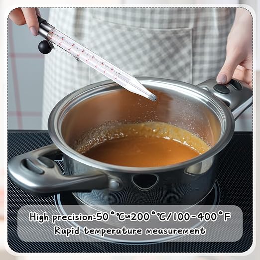 Photect Candy Thermometer with Pot Clip 8" Deep Fry Oil Thermometer for Candy Making Instant Read Cooking Food Sugar Syrup Jam Jelly Oil Temperature Kitchen Accessories(Black,2 Pcs)