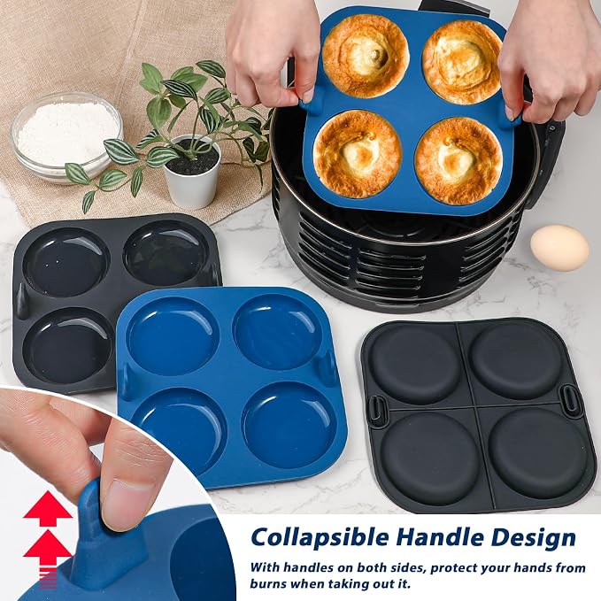 Webake Air Fryer Yorkshire Pudding Pan for Baking, Nonstick Silicone Yorkshire Pudding Tin with Handle, BPA Free Set of 4