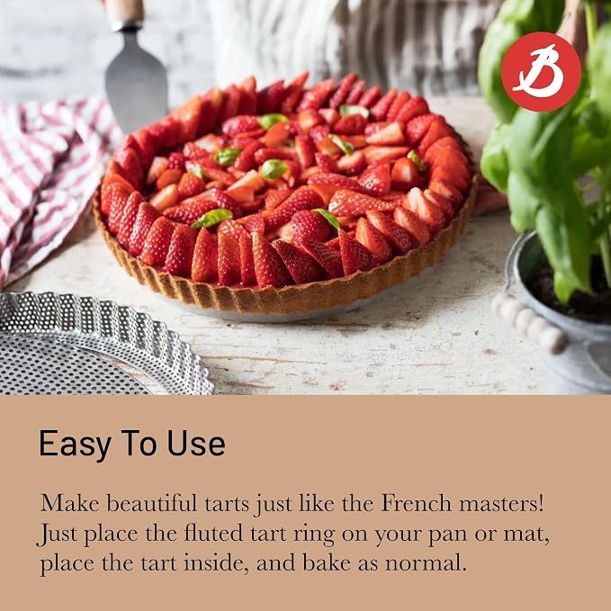 de Buyer Perforated Fluted Round Tart Ring - 8” Diameter - Perfect for Baking Beautifully Crisp Tarts - Easy to Use & Clean - Made in France