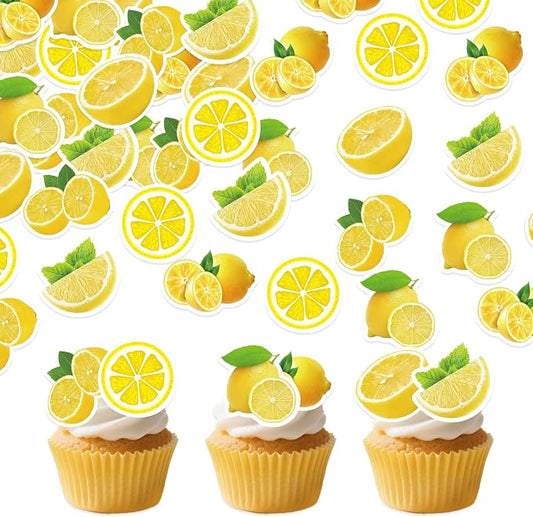72Pcs Edible Lemon Cupcake Toppers Fruits Theme Party Decorations Lemonade Theme Cupcake Toppers for Summer Fruit Theme Theme Party Wedding Bridal Shower Supplies