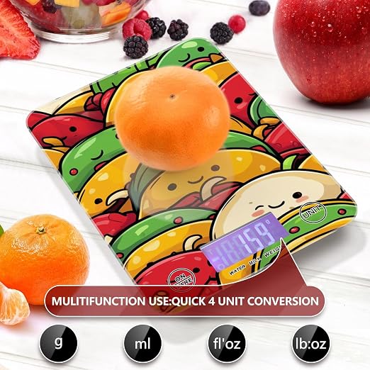 Food Scale Kitchen Scale for Baking Cooking Digital Food Weighing Measuring Scale Small Waterproof Electric Food Scale Cute Cartoon Mexican Tacos