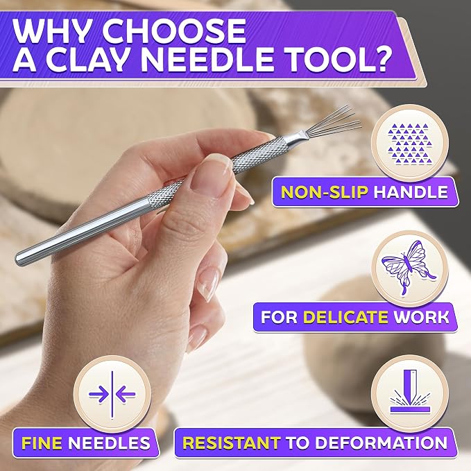 2 Pcs Pottery Scoring Tool – 5.33 Inch Clay Scoring Tool with Feather Wire Texture Stainless Steel Tip & Aluminum Alloy Handle – Ideal for Pottery, Ceramic, Polymer, Air Dry Clay Sculpting & Texturing