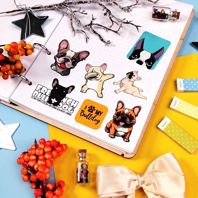 100Pcs French Bulldog Stickers for Laptop - Cute Frenchie Stickers for Water Bottles - French Bulldog Gifts for Owners, Party Favors, Decorations - Gifts for Women & Men