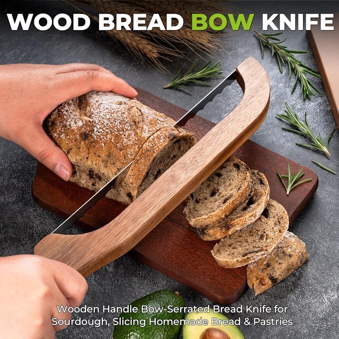 RAPSAKEMOH Sourdough bread knife,Bread Slicer for Homemade, Bread Knife for Homemade Bread sourdough,Serrated Stainless Blade,Bread Cutter,sourdough cutter,Easy Even Slicing&Clean (Walnut Brown)