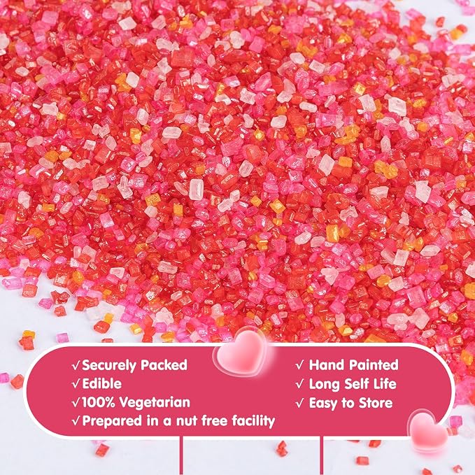 Edible Sanding Sugar Sprinkles,150g/5.3oz,Edible Gold Red Pink and White Sprinkle for Cake Decorating,Colored Crystals Sprinkle Mix for Cookies,Ice Cream,Fondant Cake,Caramel Apples,Cupcakes Decoration Topper,Desserts,Wedding Birthday Party Supplies
