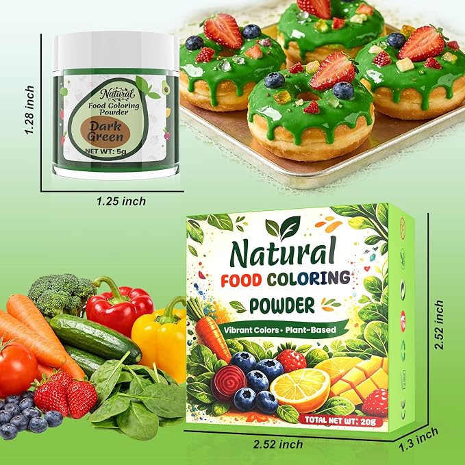 Natural Food Coloring Powder - 4 Colors Plant Based Natural Food Dye Powder, No FD&C & Artificial Dyes, Non-Toxic, Dye Free Food Coloring Powder for Baking, Frosting, Cake, Icing, Fondant, Cookies - 5g/Bottles