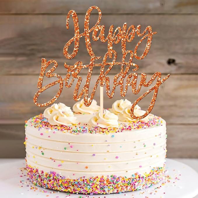 ZHUOWEISM 1 PCS Happy Birthday Cake Topper Glitter Happy Birthday Cake Pick for Celebrating Happy Birthday Anniversary Theme Party Cake Decorations Supplies Orange