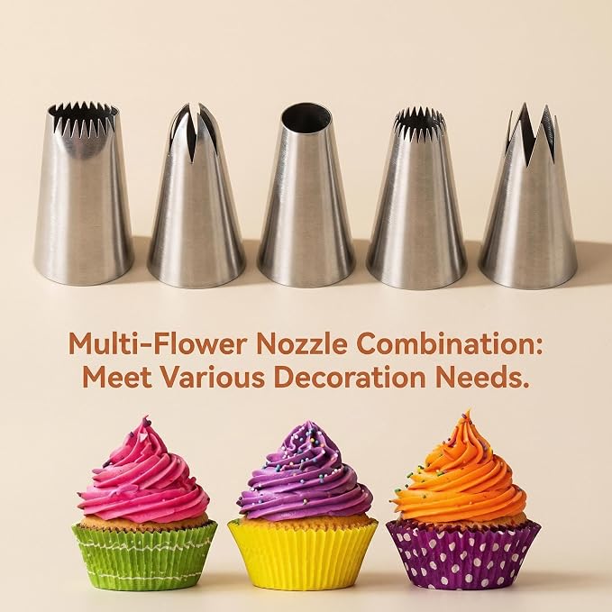 Baking & Pastry Tool Kit, 14 Nozzles & 6 Blue Scrapers, Reusable Bags & Ties, Versatile Kitchen Accessories for Decorating & Dough Shaping (14)