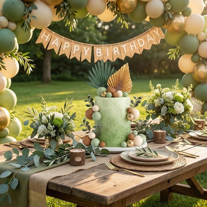 38 PCS Balls Cake Toppers Palm Leaves Cake Decorations for Birthday Wedding Baby Shower Party Supplies Mother's Day （Sage Green）