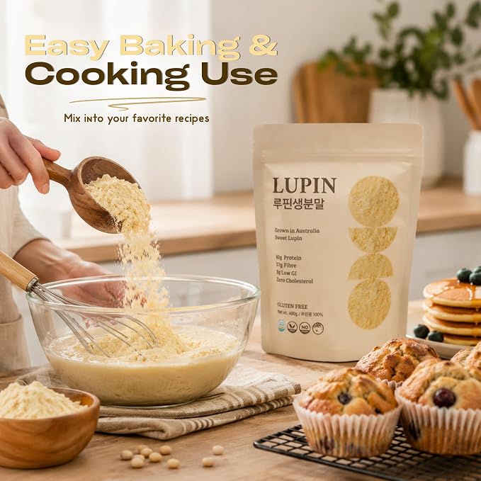 Lupinery Lupin Flour Gluten Free Baking Alternative | High Protein, High Fiber, Low Carb, Sugar Free & Non-GMO | Fine Milled 100% Australian Lupin Bean Meal Powder for Cooking, Baking and Recipes