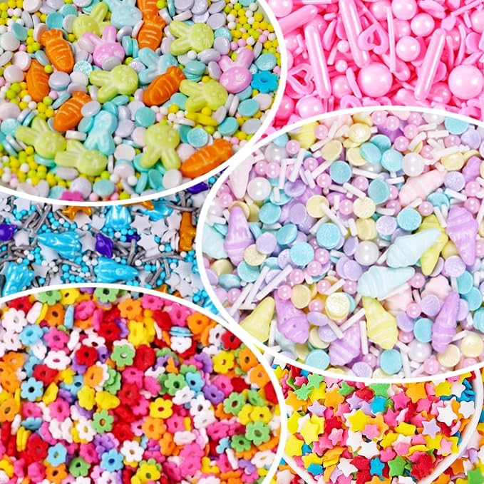 Peelit Rainbow Funfetti Sprinkles Mix, 6 in 1 Cell Edible Cake & Cupcake Decorations with Stars, Hearts & Flowers, Pastel Colors, Perfect for Baking & Ice Cream Toppers, Easter Sprinkles, 6.7oz Jar