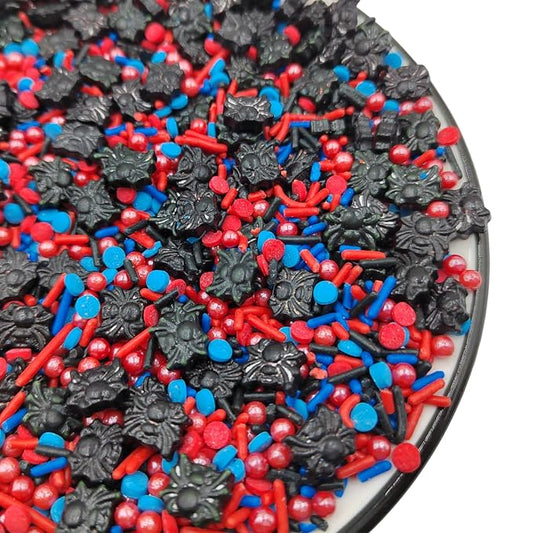 Edible Spider Sprinkles, Red Blue Black Sprinkles for Cake Decorating, Pearls Jimmies and Round Cake Decoration for Cake Cupcake Toppers, Baking, Cookie, Birthday Party Halloween Supplies