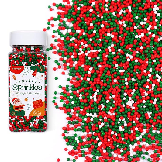 Christmas Nonpareils Sprinkles, 3.52oz Christmas Sprinkles for Cake Decorating Cupcake Toppers Baking Cookie Ice Cream Dount Chocolate, Edible Round Sugar Candy Food Grade