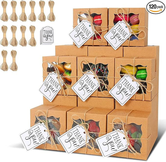 KPOSIYA 120 Pcs Brown Bakery Boxes with Window Individual Cupcake Boxes 4x4x2.5 Inches Cookie Boxes Kraft Paper Brown Gift Box for Pastries, Cookies, Pie, Donuts, Macaroon