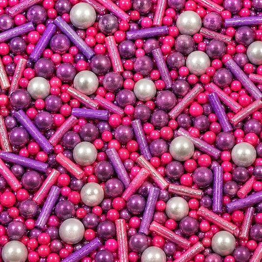 Confect Cake Decorating Sprinkles Mix – Pink & Purple Jimmies with Pearl Sugar Balls – Edible Cupcake & Cookie Topping for Baking, Party & Holiday Treats | Vegan, Gluten-Free, Soy-Free, Dairy-Free, Palm Oil-Free- 4.2 Oz
