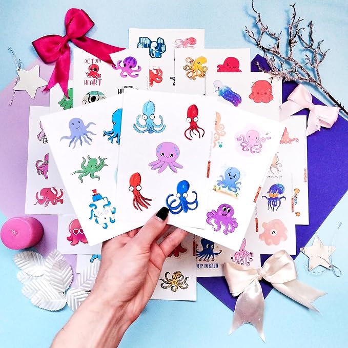100Pcs Octopus Stickers for Water Bottle and Laptop - Marine Life Party Supplies & Decorations, Waterproof Vinyl Ocean Decals, Cute Octopus Stickers Laptop Decals, Gifts for Women & Men
