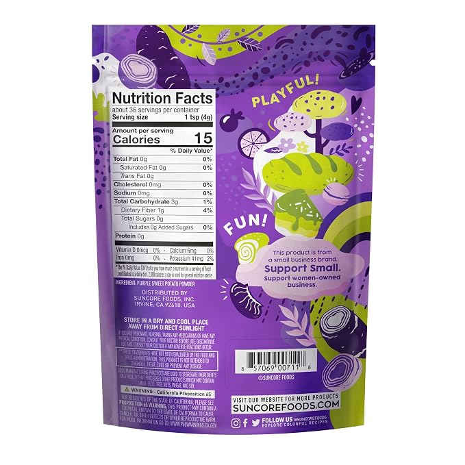 Suncore Foods Purple Sweet Potato Powder, Natural Purple Food Coloring, 5oz | Non-GMO, Natural Purple Food Coloring Powder from Sweet Potatoes, For Baking, Smoothies, Desserts, Gluten-Free, Vegan