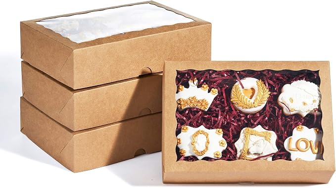 50PCS 10x7x2.5 inches Brown Chocolate Covered Strawberries Boxes with Display Window, Sweet Treat Boxes for Cookies, Donuts, Macarons, Muffins& Hot Coca Bombs Party Favor