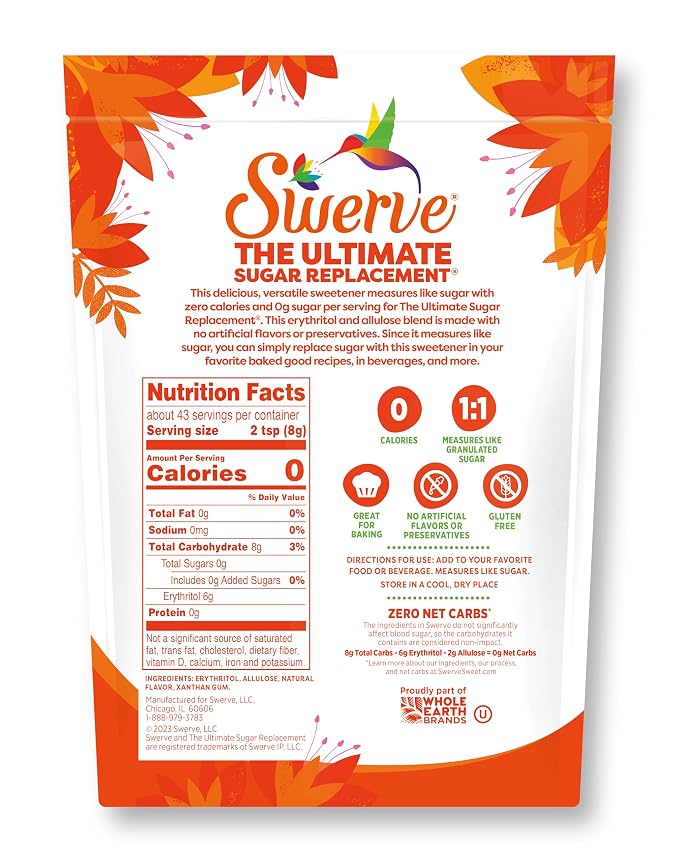 Swerve Ultimate Sugar Replacement Sweetener, Granular Sugar Substitute, Zero Calorie, Keto Friendly, Zero Sugar, Non-Glycemic, Gluten Free, 12 ounces
