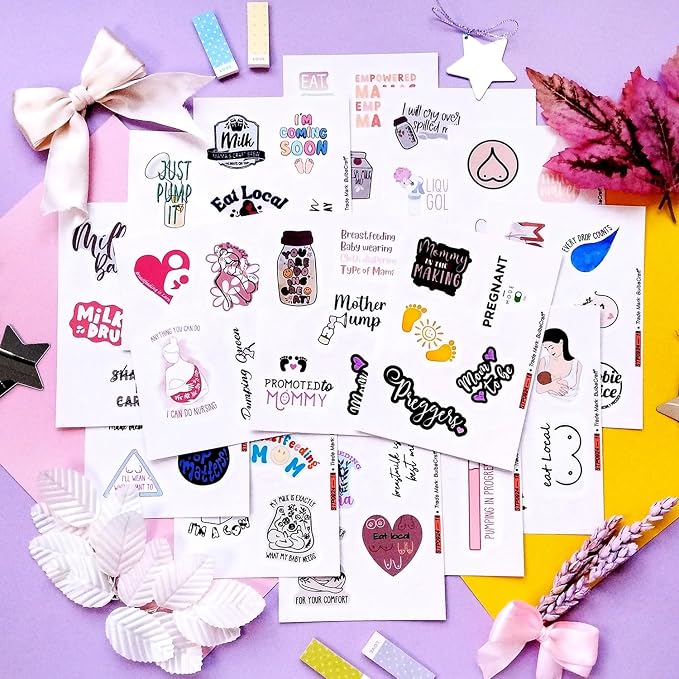 BulbaCraft Funny Breastfeeding and Pregnancy Stickers for Scrapbooking, Planner - Waterproof Vinyl Breastfeeding Mom Decals Laptop Decals, Gifts for Women & Men