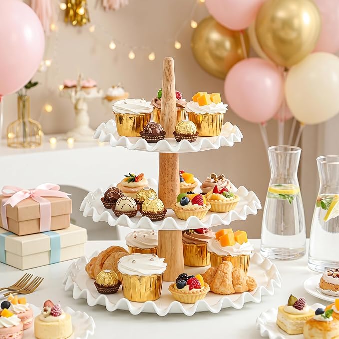 3 Tier Cupcake Stand,White Porcelain Wedding Cupcake Stand,Tiered Serving Tray,Cupcake Display Tower, Dessert Stand for Party,Wedding