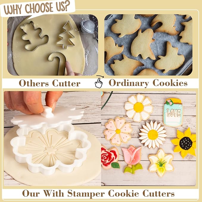 Birth Flower Cookie Cutter June Rose 3D Embosser Stamp with Detailed Petal Texture - Birth Month Flower Fondant Biscuit Baking Tools - Personalized Birthday Mom Gift Party Decorating 3.5"