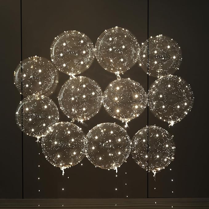 LED Light Up Balloons 20 Pack – 22" Clear Bobo Balloons with 10ft Warm White LED String Lights, 3 Light Modes, Batteries Included – Perfect for Parties, Birthdays, Weddings & Events