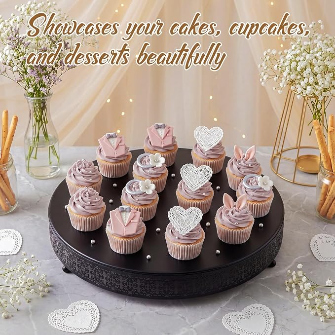 Wenqik Cake Stand 20 Inch Round Metal Cupcake Dessert Wedding Cake Stand Cookies Display Holder Fruit Serving Tray for Table Wedding Birthday Anniversary Party, Black