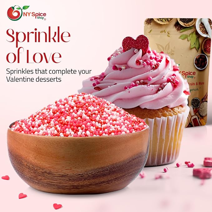 NY Spice Shop Pink, Red, White Nonpareils Mix - 1 Pound Colorful Candy Sprinkles - Pink White Red Nonpareils Candy - Candy Sprinkles for Decorating Cupcakes, Cookies, Chocolates and Desserts