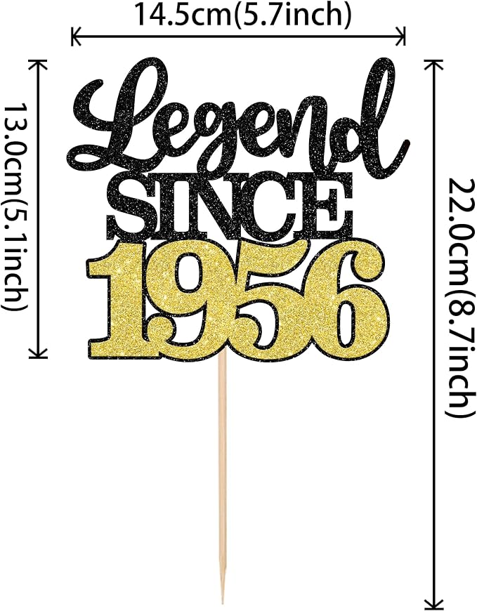 1 PCS Legend Since 1956 Cake Topper Black Gold Glitter Seventy Happy 70th Birthday Cake Pick Cheers to 70 Years Cake Decoration for 70th Birthday Anniversary Party Decorations Supplies