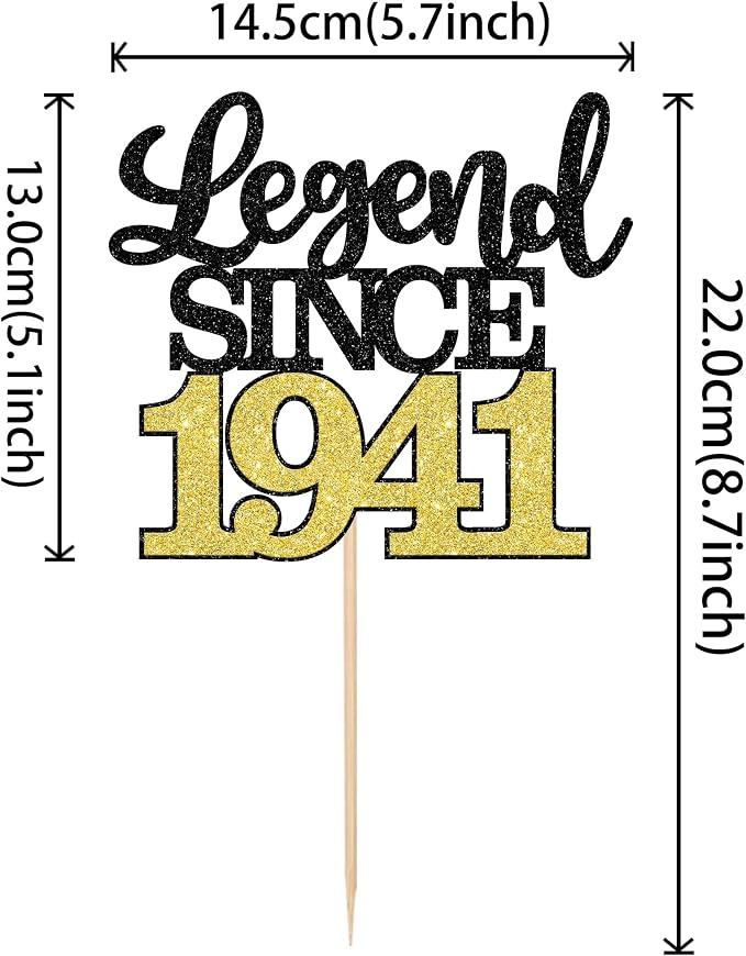 1 PCS Legend Since 1941 Cake Topper Black Gold Glitter Eighty Five Happy 85th Birthday Cake Pick Hello 85 Cheers to 85 Years Cake Decoration for 85th Birthday Anniversary Party Decorations Supplies