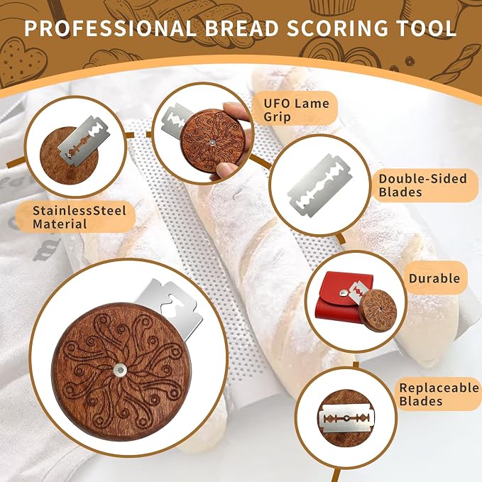 UFO Bread Lame Cutter for Homemade Sourdough, Bread Scorer Tool for Sourdough with 5 Blades, Slashing Tool Bread Cutting Knife for Artisan Bread and Baguette Makers