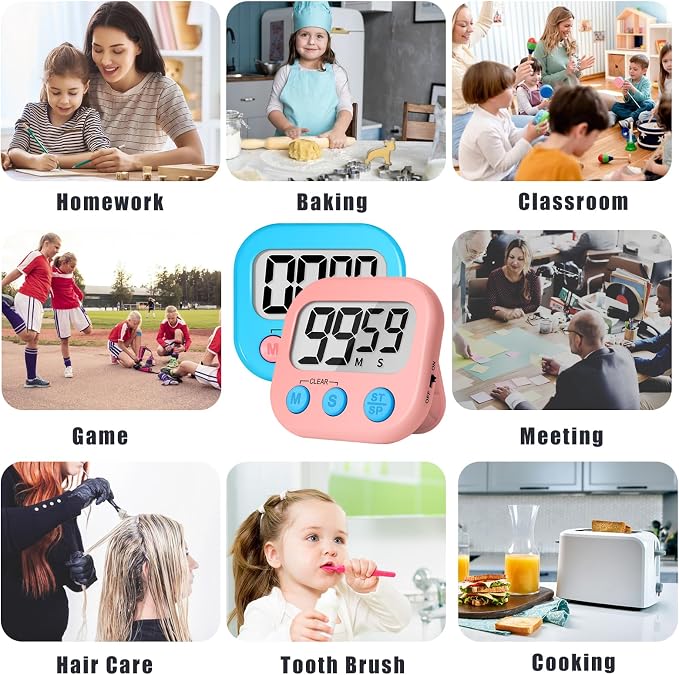 ZILLEEN Classroom Timer for Kids Teachers Digital Timers, Blue Pink 6 Pack
