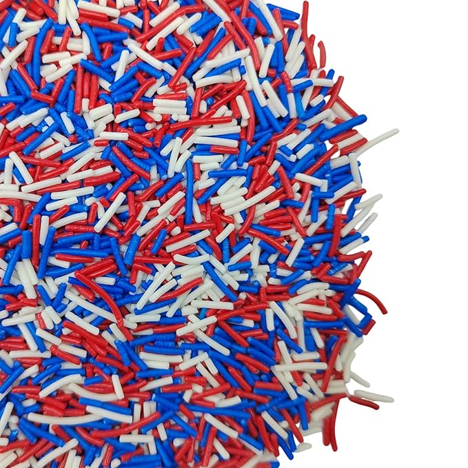 Patriotic Jimmies Sprinkles, Edible Jimmy Sprinkles, Red Blue White Crunchy Jimmies Mix for Cake Decorating, Edible Cookie Cupcake Decorations for Fourth of July Baking and Holiday Party Treats
