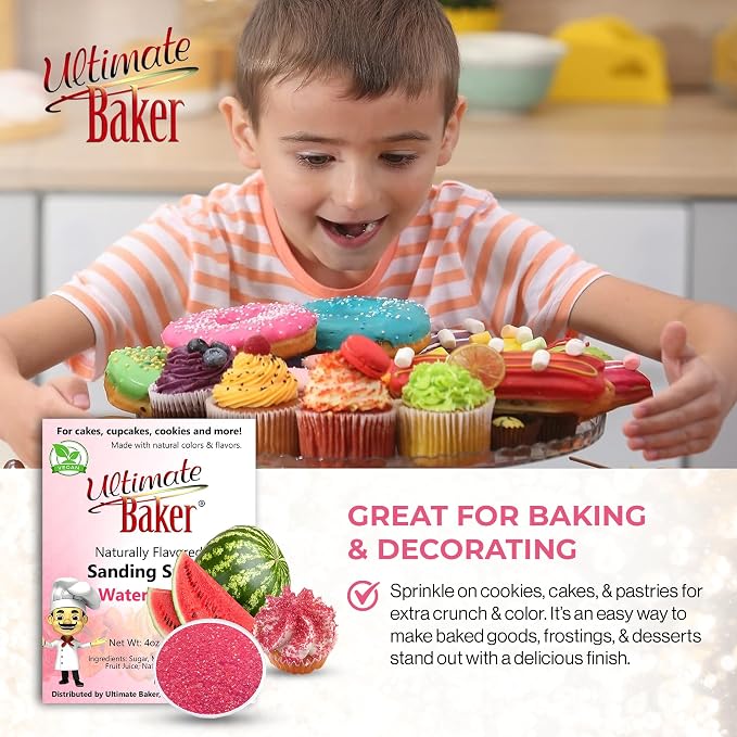 Ultimate Baker Flavored Sanding Sugar (1x4oz) - Burst of Flavor & Color for Cakes, Cookies & More, All-Natural, Perfect for Baking & Decorating or as a Flavored Coffee Sugar (Watermelon)