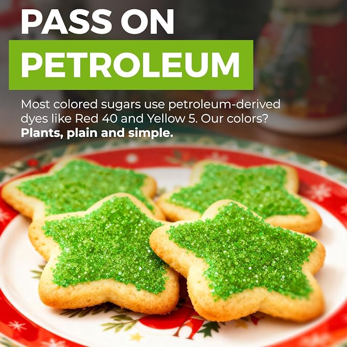 Green Sanding Sugar (3.7oz) Naturally Colored with Plants, No Artificial Dyes, Dye Free Christmas Sprinkles, Green Sugar Sprinkles, Perfect for Christmas Cookies, Non-GMO Sourced, Verified Gluten Free