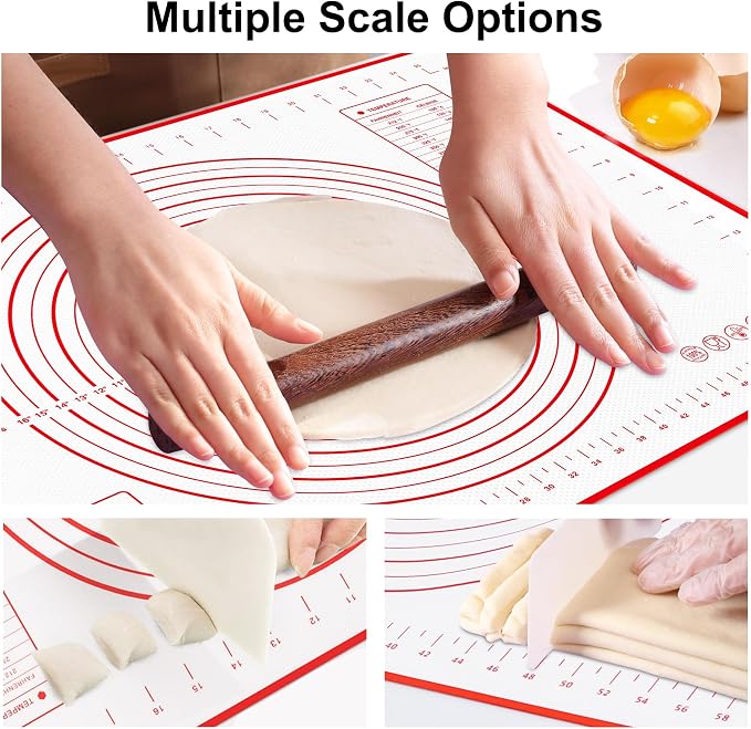 HOOMIL Silicone Baking Mat, 28"x20" Non-Stick, Non-Slip Extra Large Pastry Mat with Measurements for Rolling Dough, Bread Pie Crust Pizza Cookies Fondant Making