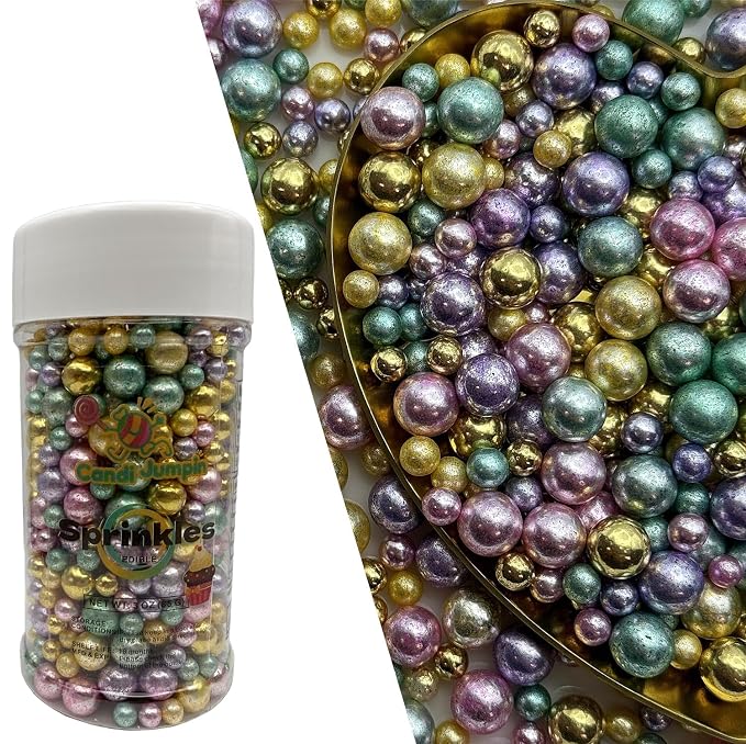 CandiJumpin Edible Pearls for Cake Decorating, Rainbow Pearl Sprinkles Colorful Silver Sugar Pearls Edible Cake Decorations Rainbow Pearl Sugar Sprinkles Silver Cupcake Toppers Baby Shower Party Birthday Wedding Christmas Supplies 3 OZ