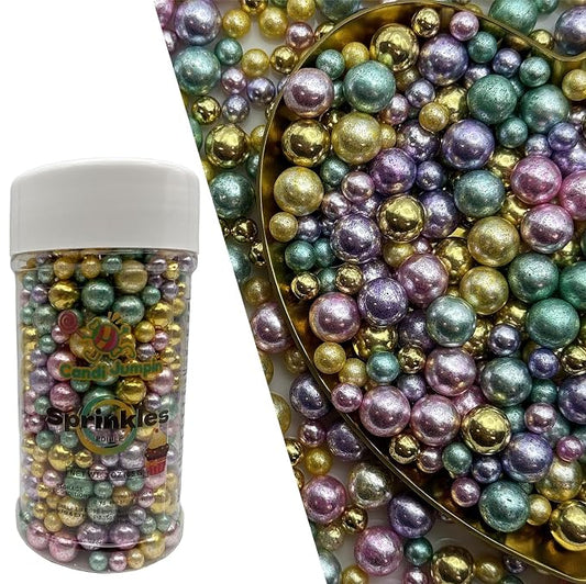 CandiJumpin Edible Pearls for Cake Decorating, Rainbow Pearl Sprinkles Colorful Silver Sugar Pearls Edible Cake Decorations Rainbow Pearl Sugar Sprinkles Silver Cupcake Toppers Baby Shower Party Birthday Wedding Christmas Supplies 3 OZ
