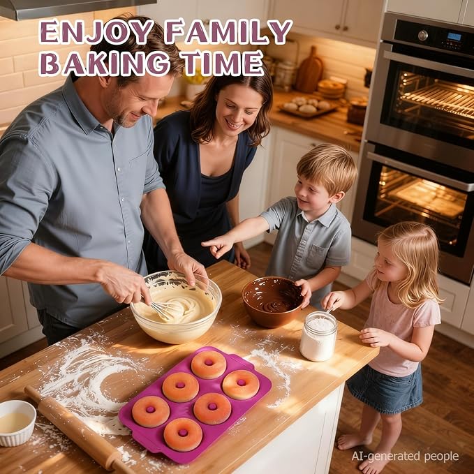 Nonstick Silicone Donut Pan: 3.5 Inch Doughnut Pans with Metal Frame - Silicone Donut Molds for Baking Gluten Free Glazed Vegan Protein Donuts Bagel - for Oven Kitchen - Home Bakers Housewife