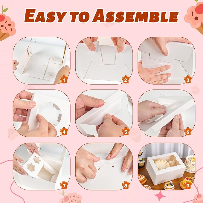 NPLUX 4 Packs 1+2 Bento Cake and Cupcake Box Bento Box with Clear Window Fit 2 Cupcakes and 1 Mini Cake for Packaging Gift Baked Goods