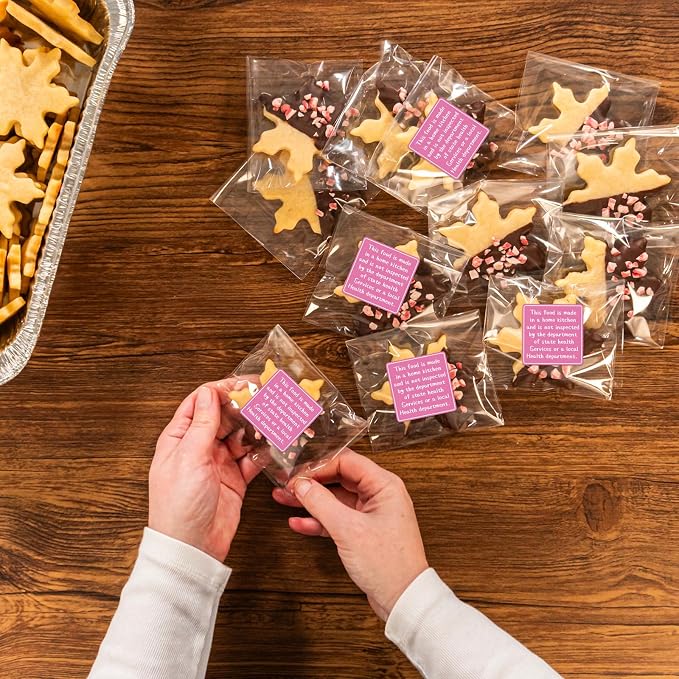 800pcs Cottage Food Law Labels 1.5x1.5 Inch Square Homemade Thermal Printed Adhesive Sticker Inspection Statement Ingredient Label Stickers for Home Kitchen Bakery Homemade Food Packaging - Pink