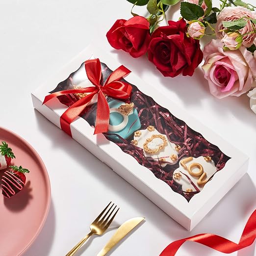 24PCS 12 x 5 x 1.5 inches Auto-Popup One Piece Premium Macaron Boxes for 12, Cookie Boxes for Gift Giving, Bakery Box for Holiday Cookie Gift Sets