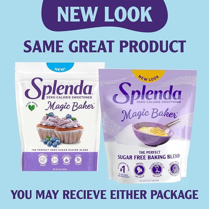 SPLENDA Magic Baker Zero Calorie Plant Based Granulated Baking Blend with Stevia, Erythritol and Allulose – Zero Sugar, Keto Friendly, 1lb (16 oz) Pouch (Pack of 1), White