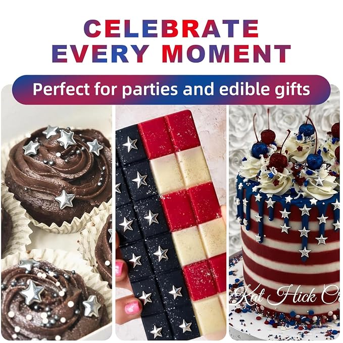Sliver Star Sprinkles, 10MM Edible Candy Stars for Cake Decorating, Cupcakes, Cookies & Desserts, 4.2 oz Metallic Silver Sprinkles for 4th of July , Christmas, Wedding, Birthday, Holiday Baking Baby Shower