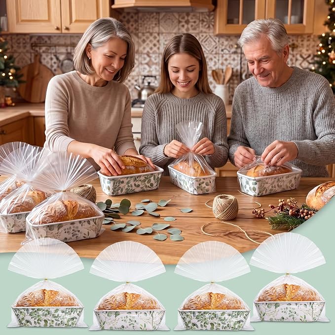 Hushee 50 Set Eucalyptus Paper Loaf Pans with Bags & Ties, 6.3x2.2x2.2 Disposable Mini Bread Baking Molds Rectangle Greaseproof Cake Liners for Gifts Wrapping Wedding Favors Sourdough Banana Bread