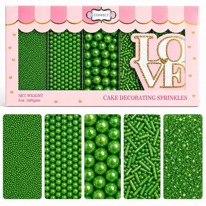 Confect Christmas Sprinkles for Cakes & Cupcakes – Party in Park Pea Green Sprinkles – Edible Celebration Mix with Dragees, Jimmies & Sparkling Sugar – Holiday Baking Decoration – Vegan, Gluten-Free, Nut-Free, Soy-Free, Dairy-Free , Handcrafted Sprinkl...