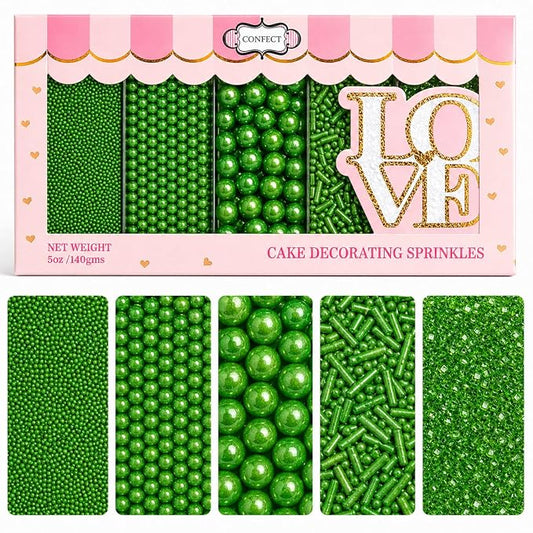 Confect Christmas Sprinkles for Cakes & Cupcakes – Party in Park Pea Green Sprinkles – Edible Celebration Mix with Dragees, Jimmies & Sparkling Sugar – Holiday Baking Decoration – Vegan, Gluten-Free, Nut-Free, Soy-Free, Dairy-Free , Handcrafted Sprinkl...