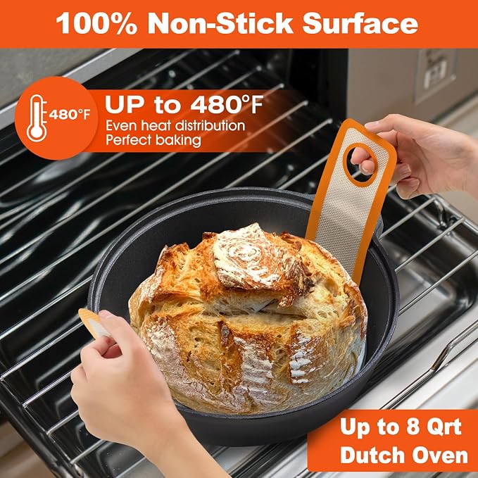 Silicone Bread Sling Dutch Oven - Best Japan Silicone. Non-Stick & Easy Clean ReusableBread Baking Mat. With Extra Long Handles Bread Baking Sheet Liner, 1 Orange pcs for Transferable Dough